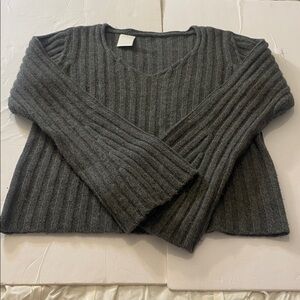 Gray 100% Cashmere  Ribbed Women's Sweater